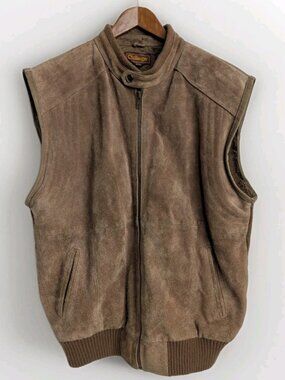 Vintage Challenger Suede Leather Vest Knit Back Brown 70s-80s Made in Korea